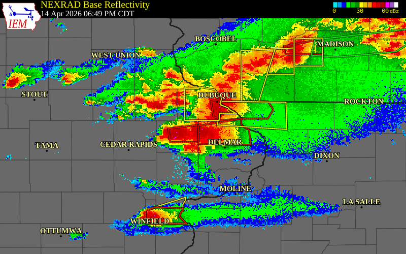 NEXRAD radar during the Tuesday, April 14, 2026 storm activity in Jackson County, Iowa