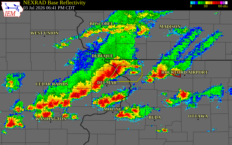 NEXRAD radar during the Friday, July 3, 2026 storm activity in Jackson County, Iowa