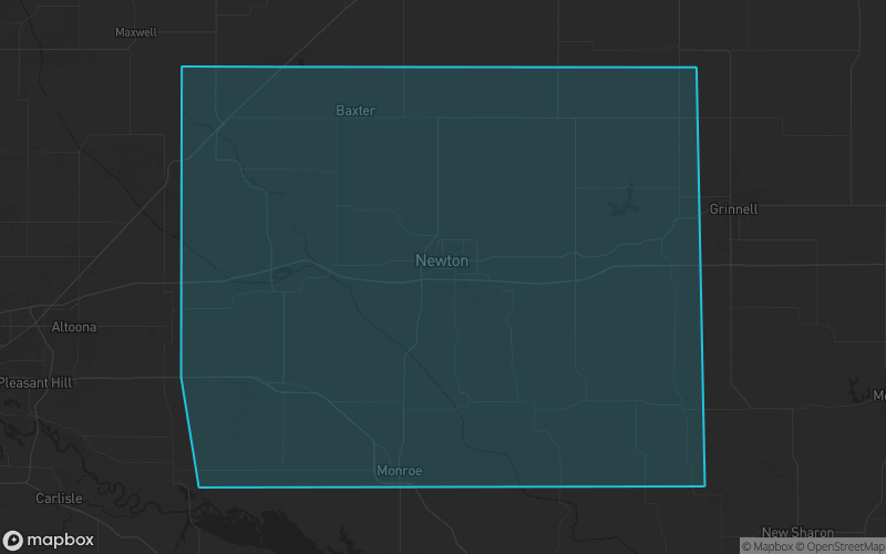 Map of Jasper County, Iowa showing the county boundary and surrounding cities