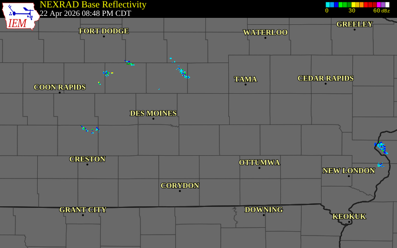 NEXRAD radar during the Wednesday, April 22, 2026 storm activity in Jasper County, Iowa
