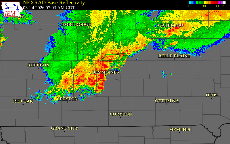 NEXRAD radar during the Friday, July 3, 2026 storm activity in Jasper County, Iowa