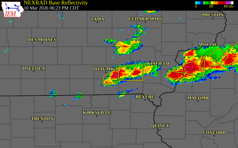 NEXRAD radar during the Tuesday, March 10, 2026 storm activity in Jefferson County, Iowa