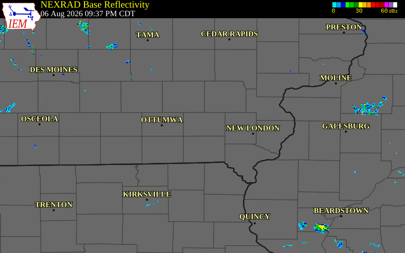 NEXRAD radar during the Thursday, August 6, 2026 storm activity in Jefferson County, Iowa