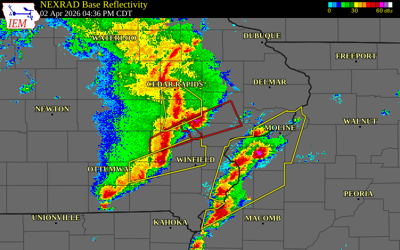 NEXRAD radar during the Thursday, April 2, 2026 storm activity in Johnson County, Iowa