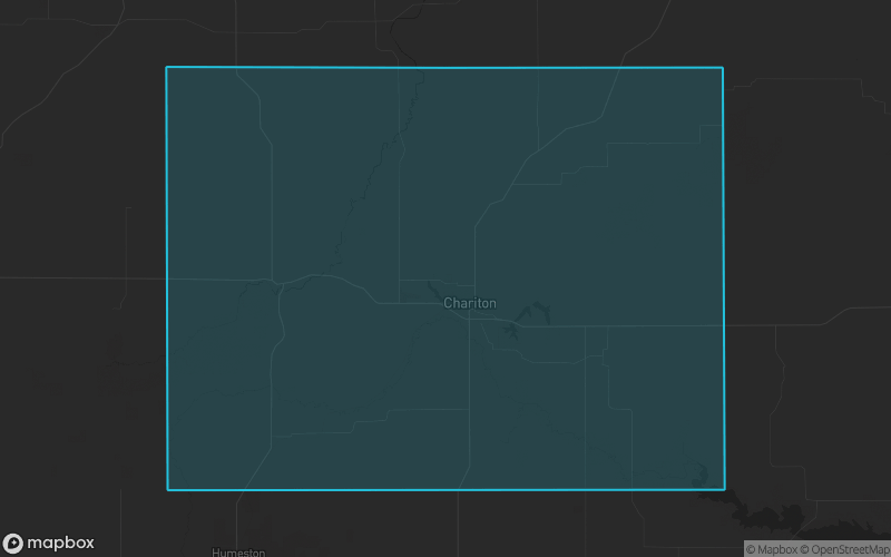Map of Lucas County, Iowa showing the county boundary and surrounding cities