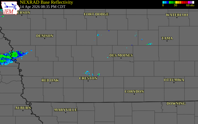 NEXRAD radar during the Tuesday, April 14, 2026 storm activity in Madison County, Iowa