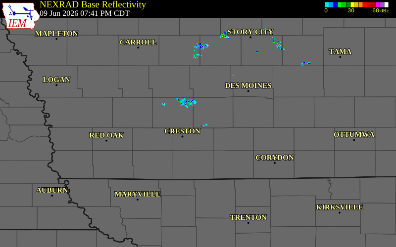NEXRAD radar during the Tuesday, June 9, 2026 storm activity in Madison County, Iowa