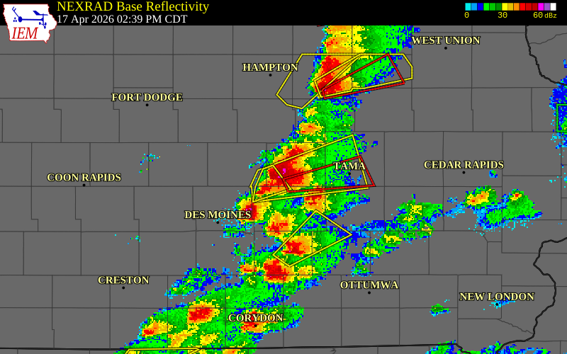NEXRAD radar during the Friday, April 17, 2026 storm activity in Marshall County, Iowa