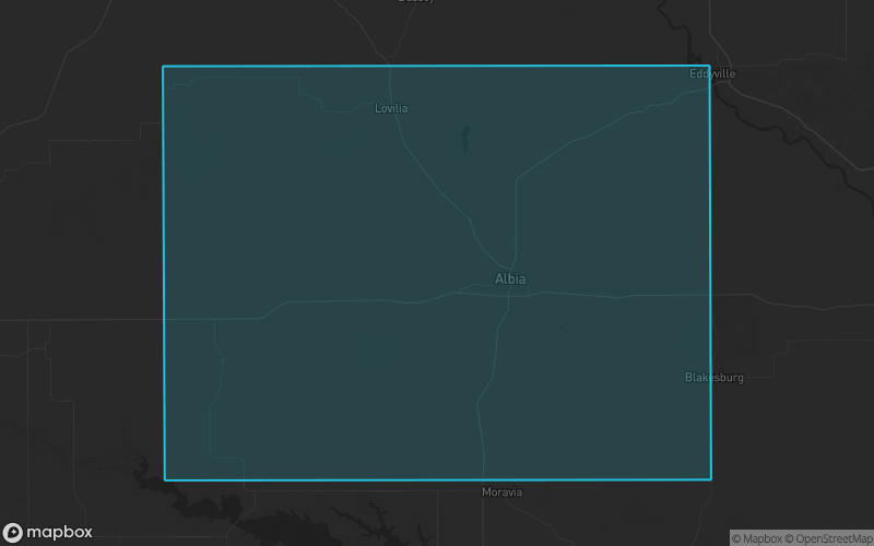 Map of Monroe County, Iowa showing the county boundary and surrounding cities