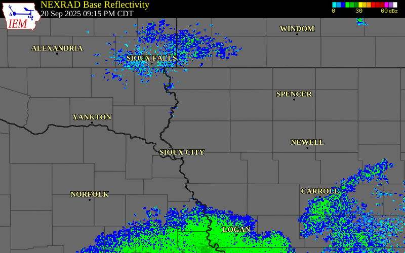 NEXRAD radar during the Saturday, September 20, 2025 storm activity in Plymouth County, Iowa