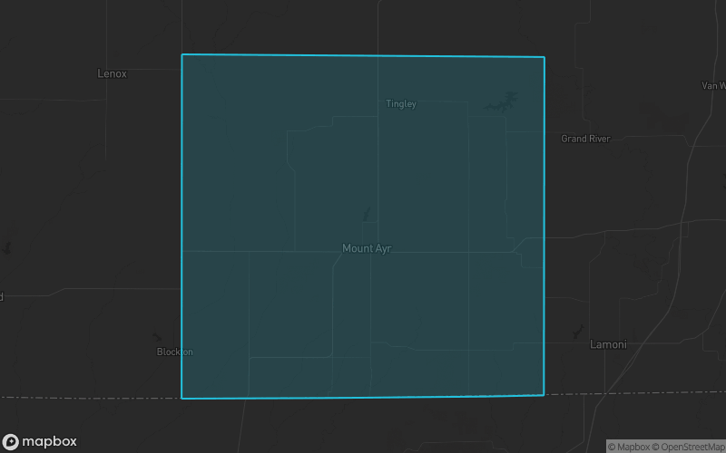 Map of Ringgold County, Iowa showing the county boundary and surrounding cities