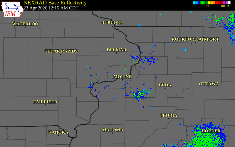 NEXRAD radar during the Thursday, April 23, 2026 storm activity in Scott County, Iowa