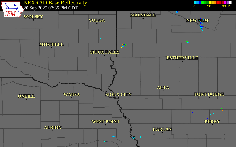 Radar snapshot during the Sep 20, 2025 hail event near 8 NNE Hawarden, Sioux County, Iowa, with NWS warning polygons
