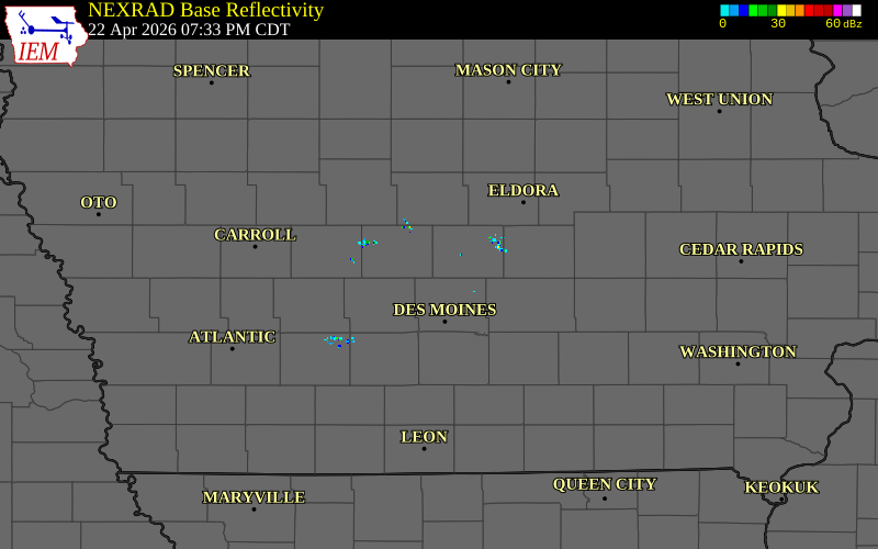 Radar snapshot during the Apr 22, 2026 tornado event near 2 ENE Slater, Story County, Iowa, with NWS warning polygons
