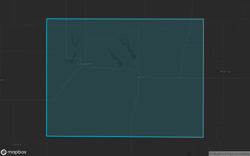 Map of Union County, Iowa showing the county boundary and surrounding cities