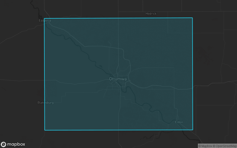 Map of Wapello County, Iowa showing the county boundary and surrounding cities