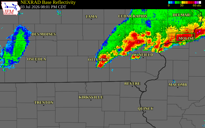 NEXRAD radar during the Friday, July 3, 2026 storm activity in Wapello County, Iowa