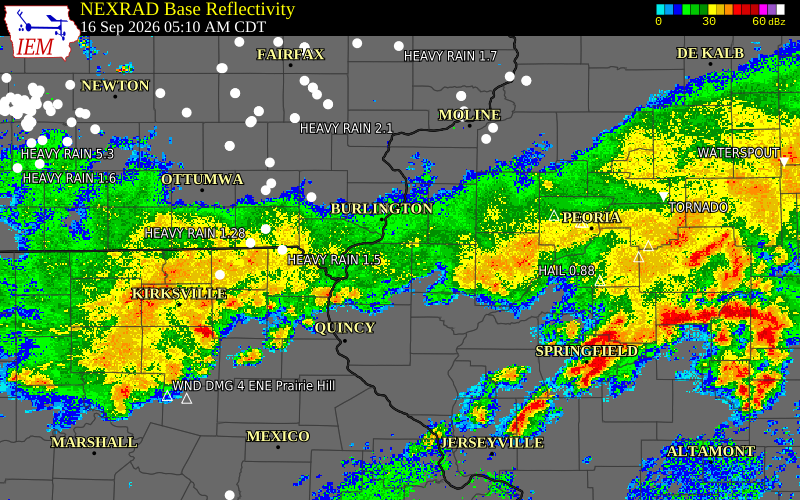 Current NEXRAD radar over Warren County, Iowa with recent storm report locations