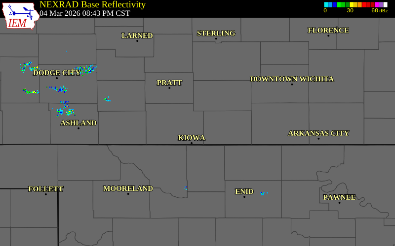 NEXRAD radar during the Wednesday, March 4, 2026 storm activity in Barber County, Kansas