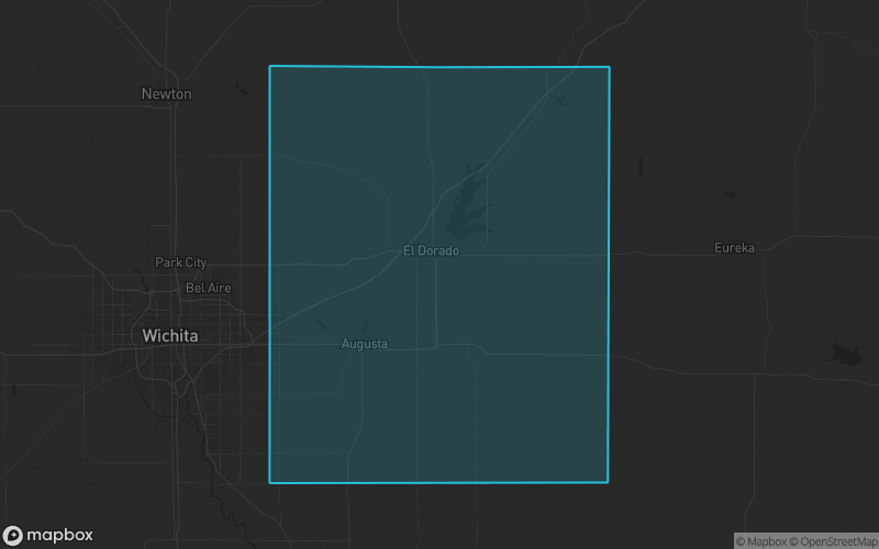 Map of Butler County, Kansas showing the county boundary and surrounding cities