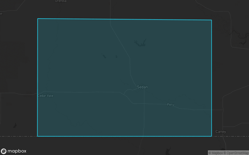 Map of Chautauqua County, Kansas showing the county boundary and surrounding cities