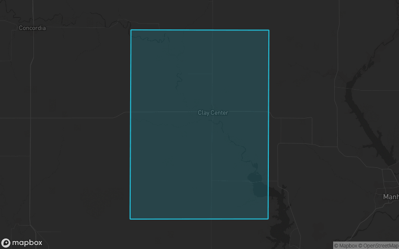 Map of Clay County, Kansas showing the county boundary and surrounding cities