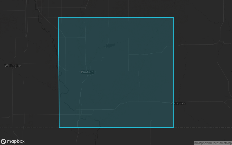 Map of Cowley County, Kansas showing the county boundary and surrounding cities