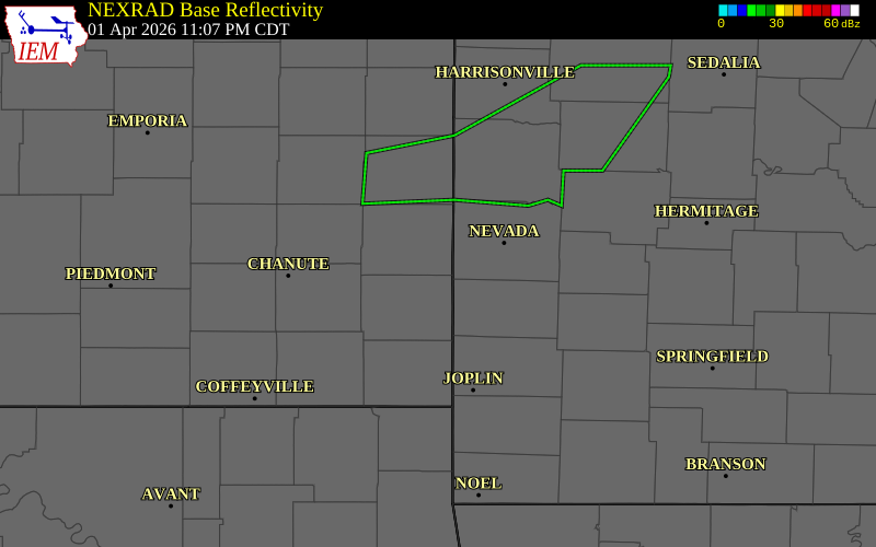 NEXRAD radar during the Wednesday, April 1, 2026 storm activity in Crawford County, Kansas