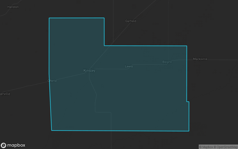 Map of Edwards County, Kansas showing the county boundary and surrounding cities