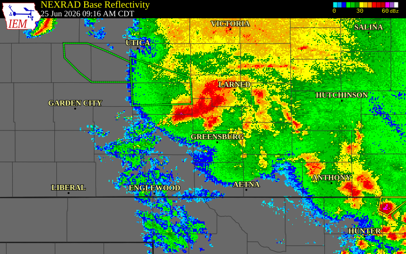 NEXRAD radar during the Thursday, June 25, 2026 storm activity in Edwards County, Kansas