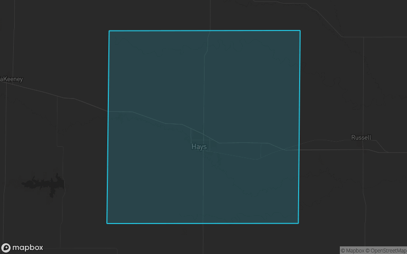 Map of Ellis County, Kansas showing the county boundary and surrounding cities