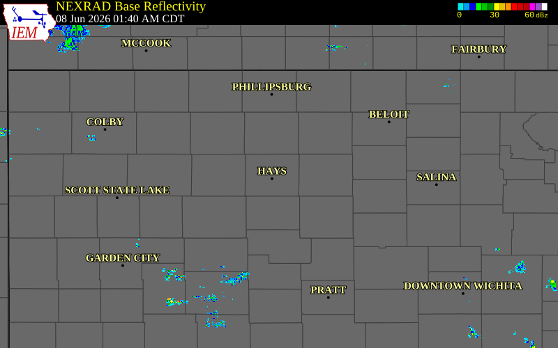 Radar snapshot during the Jun 8, 2026 hail event near 2 WNW Catherine, Ellis County, Kansas, with NWS warning polygons