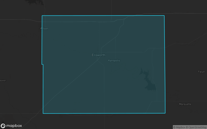 Map of Ellsworth County, Kansas showing the county boundary and surrounding cities