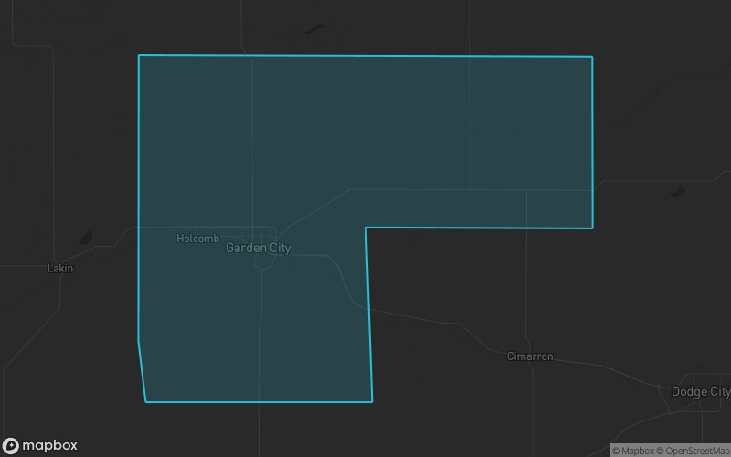 Map of Finney County, Kansas showing the county boundary and surrounding cities