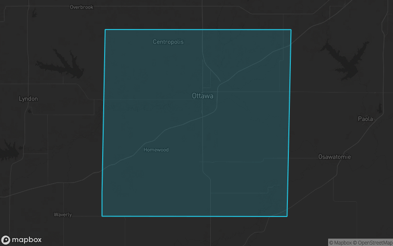 Map of Franklin County, Kansas showing the county boundary and surrounding cities