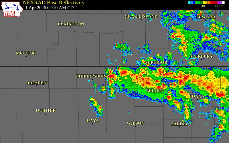 NEXRAD radar during the Saturday, April 11, 2026 storm activity in Franklin County, Kansas