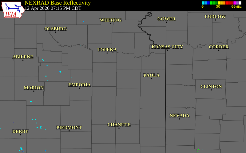 NEXRAD radar during the Sunday, April 12, 2026 storm activity in Franklin County, Kansas
