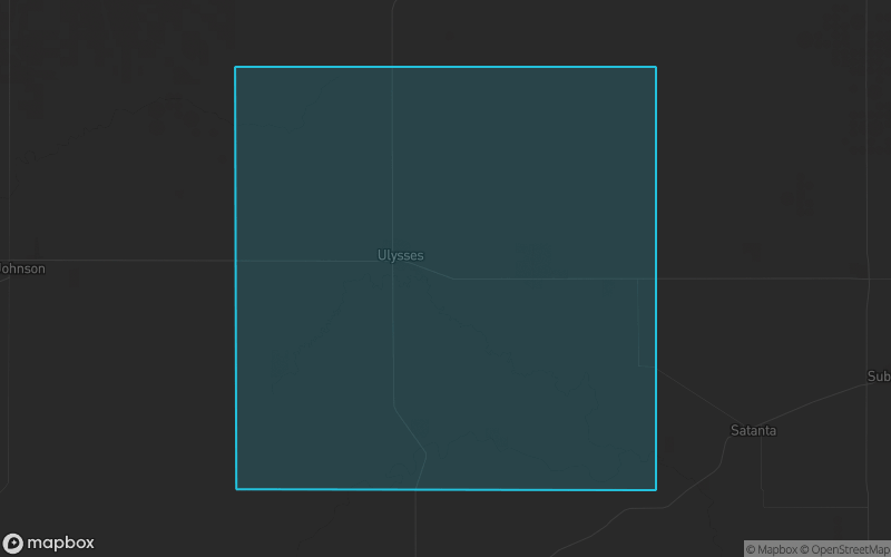 Map of Grant County, Kansas showing the county boundary and surrounding cities