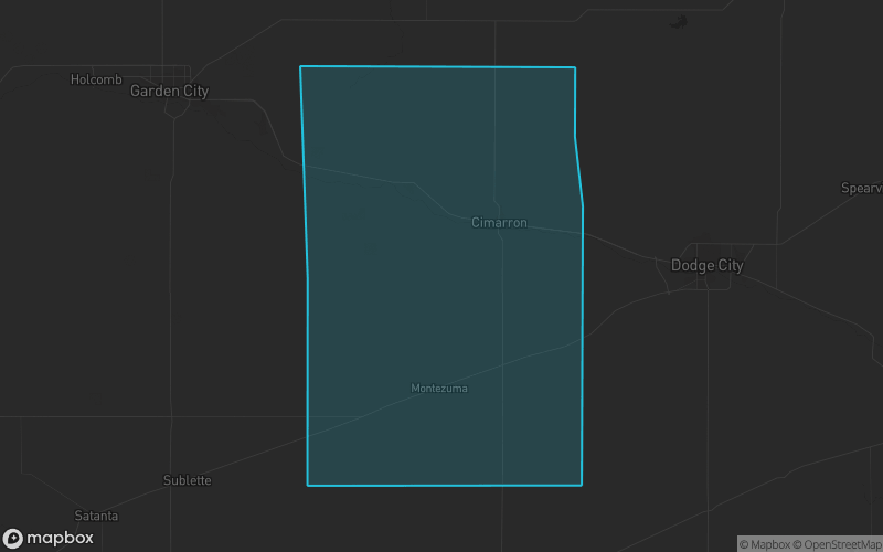 Map of Gray County, Kansas showing the county boundary and surrounding cities