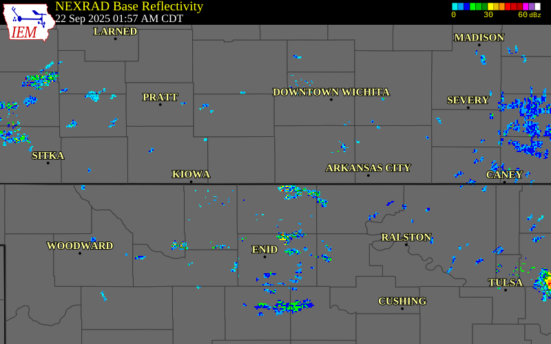 NEXRAD radar during the Monday, September 22, 2025 storm activity in Harper County, Kansas
