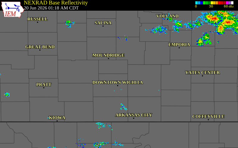 NEXRAD radar during the Saturday, June 20, 2026 storm activity in Harvey County, Kansas