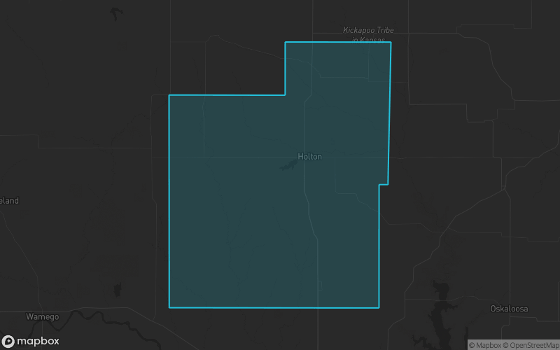 Map of Jackson County, Kansas showing the county boundary and surrounding cities