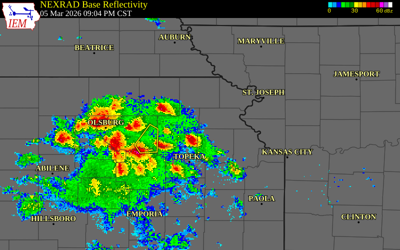 NEXRAD radar during the Thursday, March 5, 2026 storm activity in Jackson County, Kansas