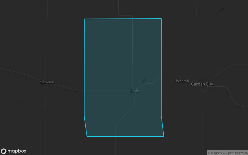 Map of Kearny County, Kansas showing the county boundary and surrounding cities