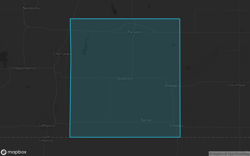 Map of Labette County, Kansas showing the county boundary and surrounding cities