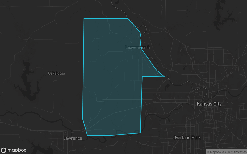 Map of Leavenworth County, Kansas showing the county boundary and surrounding cities