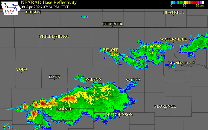 NEXRAD radar during the Wednesday, April 8, 2026 storm activity in Lincoln County, Kansas