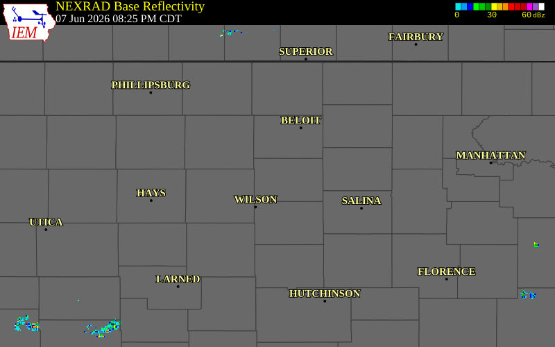 NEXRAD radar during the Sunday, June 7, 2026 storm activity in Lincoln County, Kansas