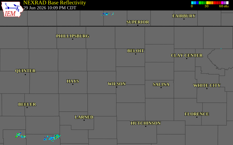NEXRAD radar during the Monday, June 29, 2026 storm activity in Lincoln County, Kansas
