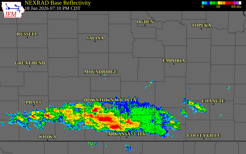NEXRAD radar during the Thursday, June 18, 2026 storm activity in Marion County, Kansas